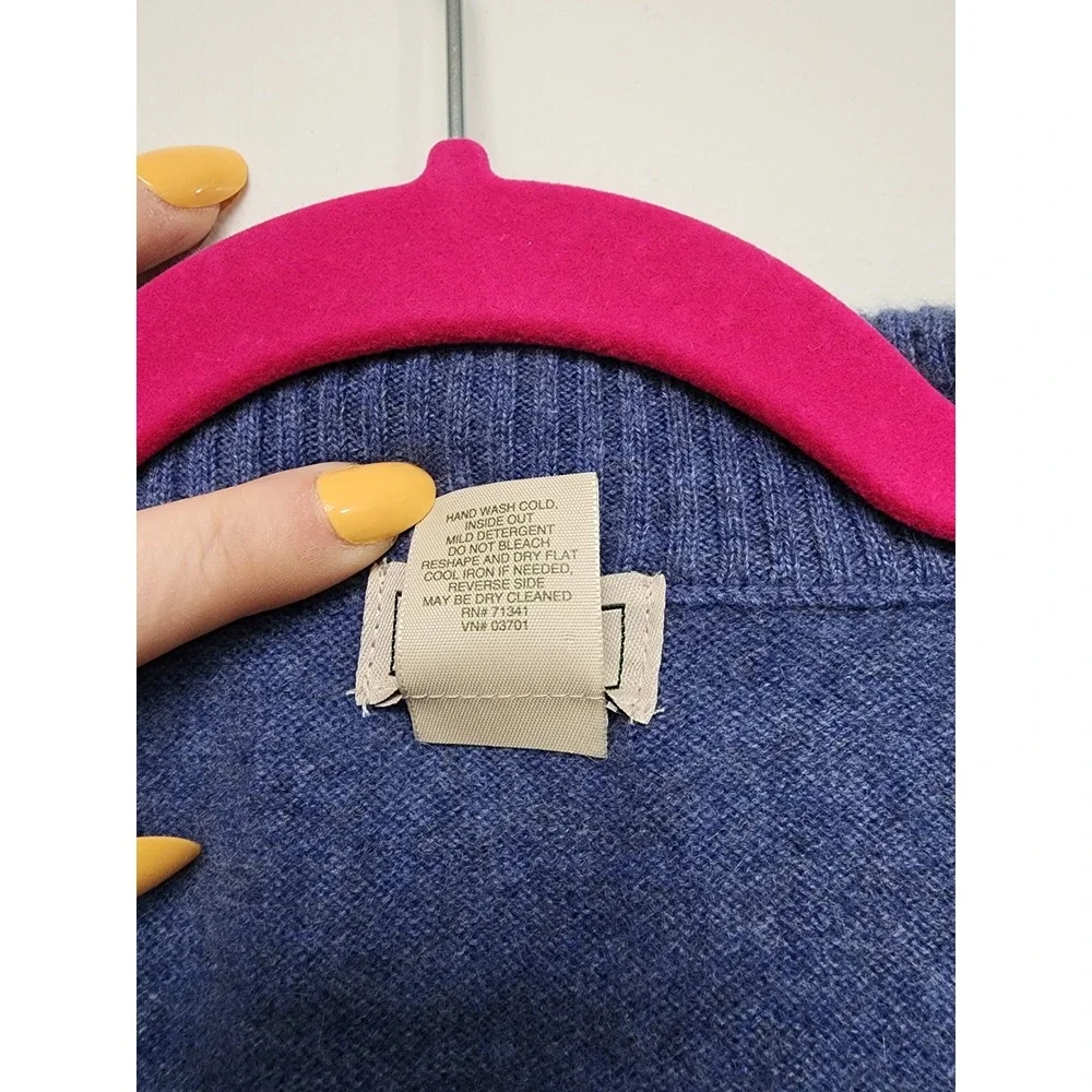 LL Bean Mens XL 100% Cashmere Full Zip Sweater Blue Heather Mock‎ Neck
